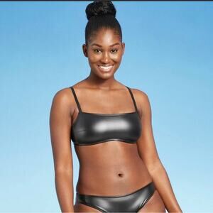 Xhilaration Faux Leather Bikini Swimsuit Womens XS Top Small Bottom Black NWT